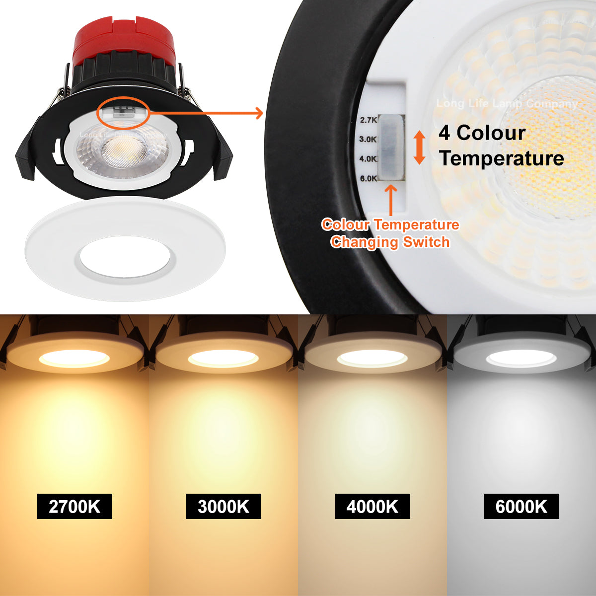 8W Fire Rated Downlights Dimmable White