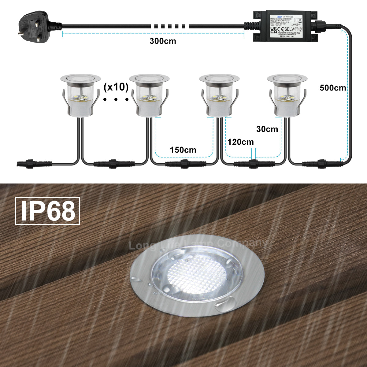 IP68 Outdoor LED Decking Lights 30mm Round Cool White 6500k 10 Kit DEC10CW