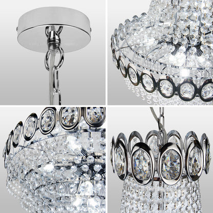 Large Ceiling Crystal Pendant Chandelier Suspended Chrome Frame Cascading Droplets