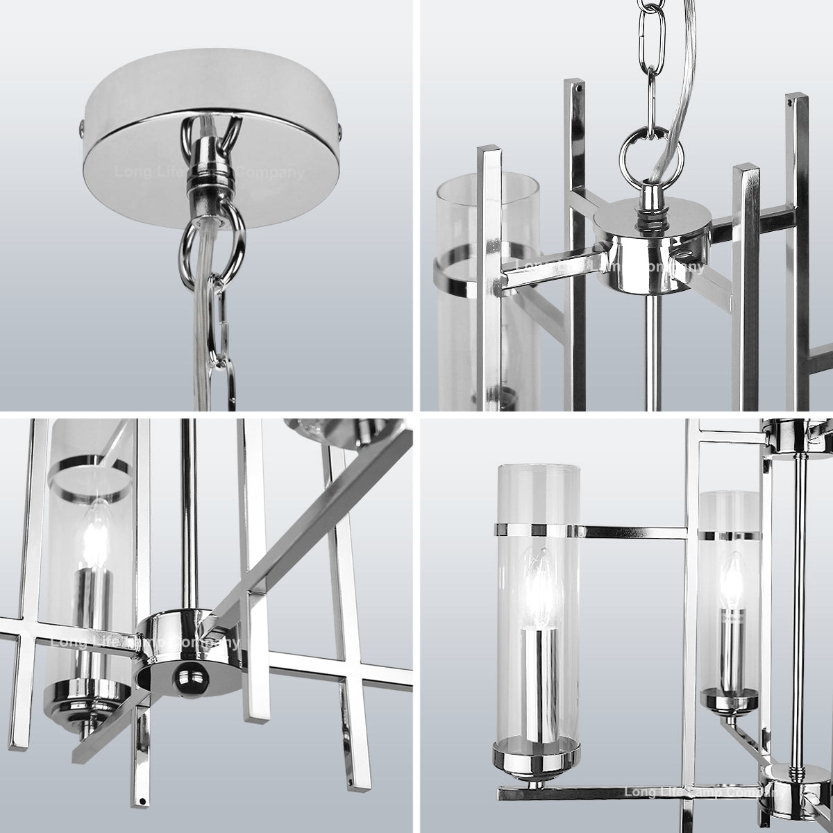 4 Light Chrome Lantern Pendant Glass Ceiling Light