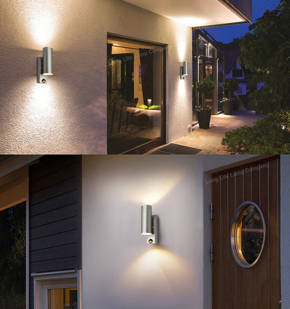 12W LED Double Outdoor Wall With PIR Movement Sensor Stainless Steel Warm White