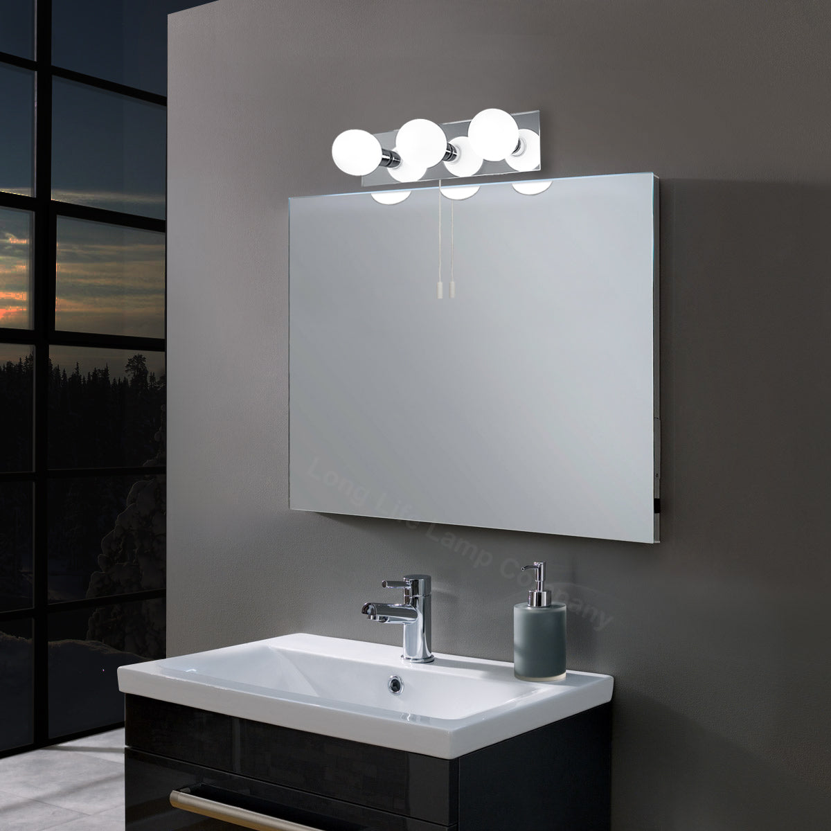 Opaque 3 Mini Globe Bathroom Mirror Light with Pull Cord IP44