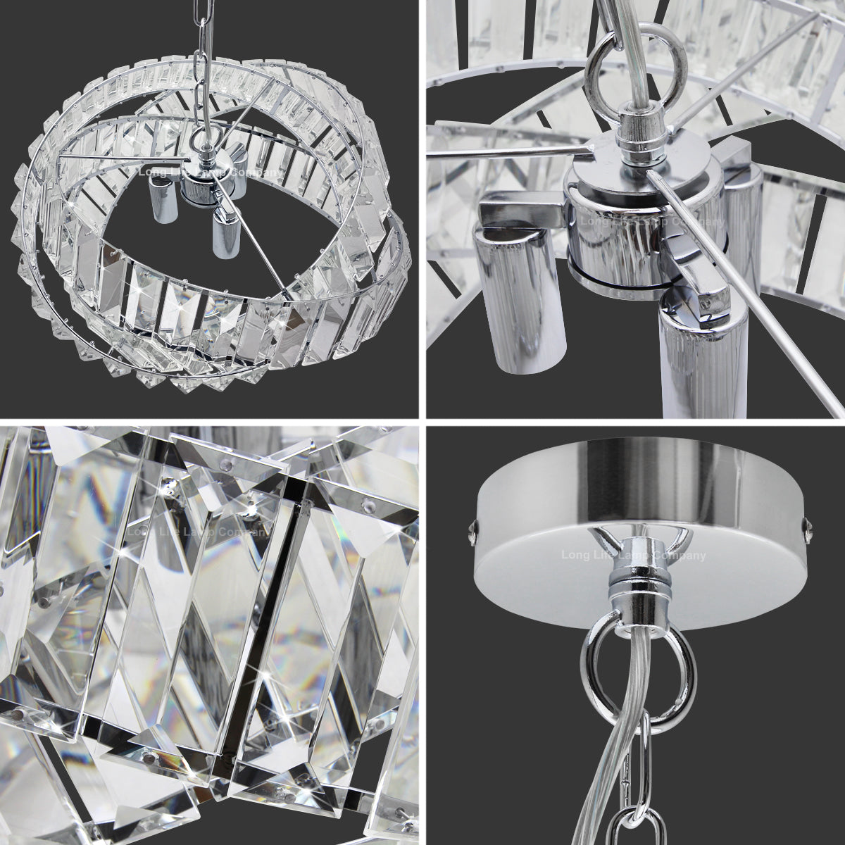 Modern Ceiling Crystal Chandelier Pendant Light Chrome Fixture Glass 3 Rings H3064