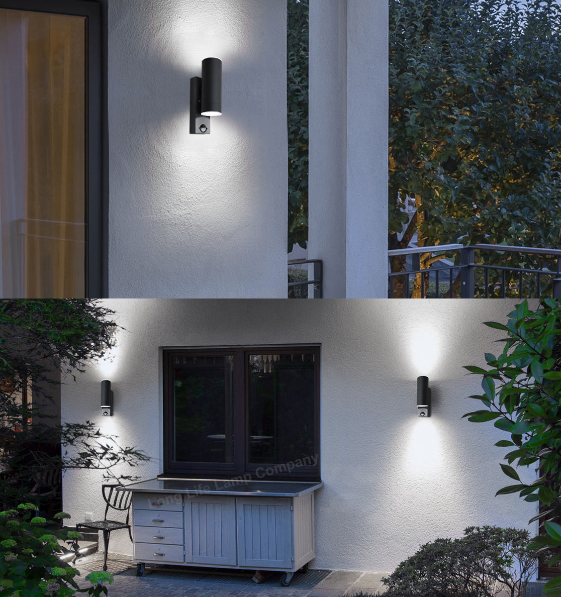 12W Black LED Double Outdoor Wall With PIR Movement Sensor Stainless Steel Cool White