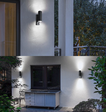 12W Black LED Double Outdoor Wall With PIR Movement Sensor Stainless Steel Cool White