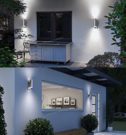 12W LED Double Outdoor Wall With PIR Movement Sensor Stainless Steel Cool White