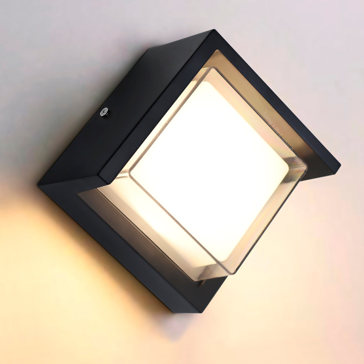12W Outdoor Modern Square Black LED Wall Light Opal Diffuser 3000K