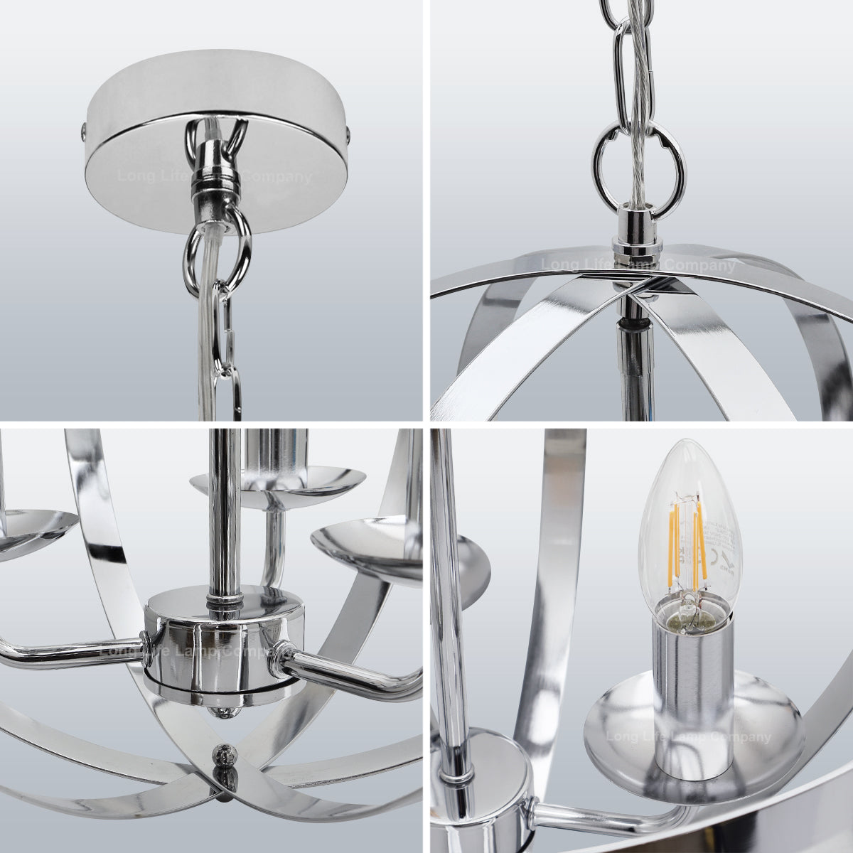 Industrial Ceiling 3 Light Globe Pendant Light Chrome Chained Lantern