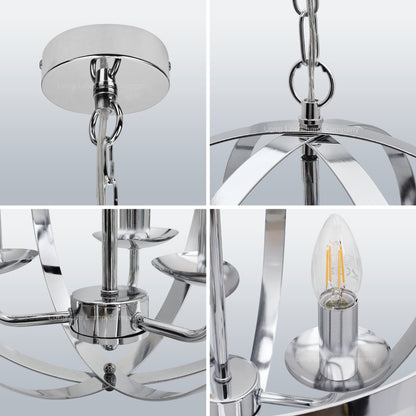 Industrial Ceiling 3 Light Globe Pendant Light Chrome Chained Lantern