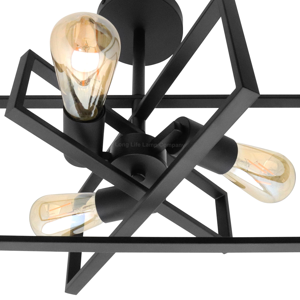 Modern Rectangular Black Ceiling Pendant Light 3 Light Semi Flush