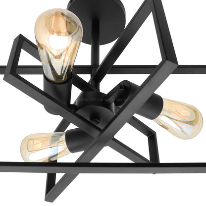 Modern Rectangular Black Ceiling Pendant Light 3 Light Semi Flush