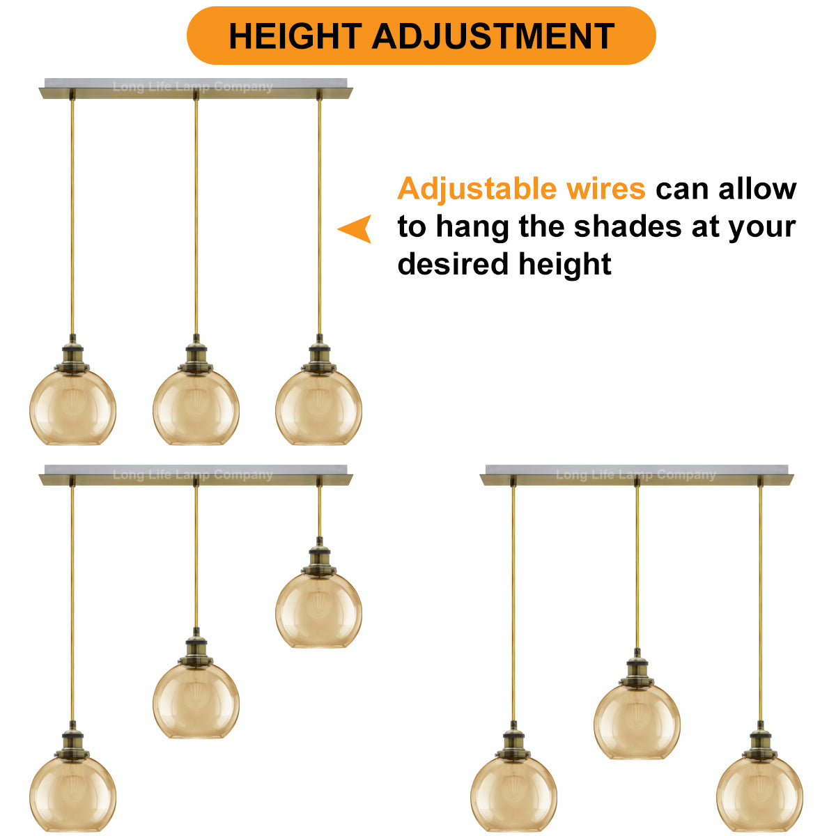 Vintage 3 Lights Ceiling Pendant Lamp Cluster Mini Glass Globe Shades Gold