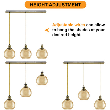 Vintage 3 Lights Ceiling Pendant Lamp Cluster Mini Glass Globe Shades Gold