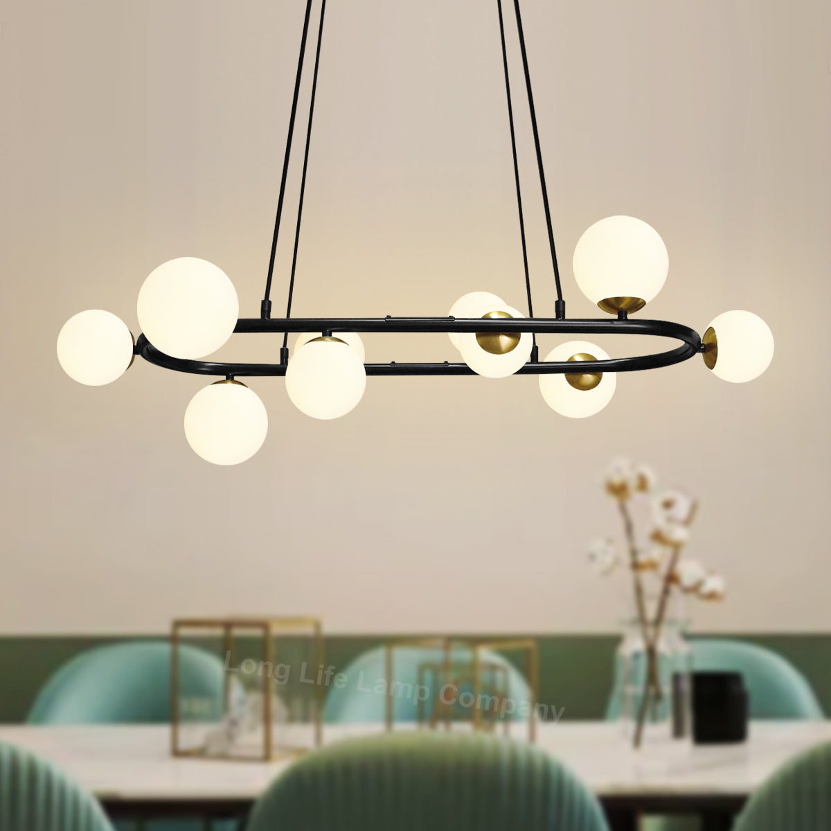 Modern Ceiling Black Circular Bar Pendant Light Globe Frosted Glass Lamp Shades with G9 LED