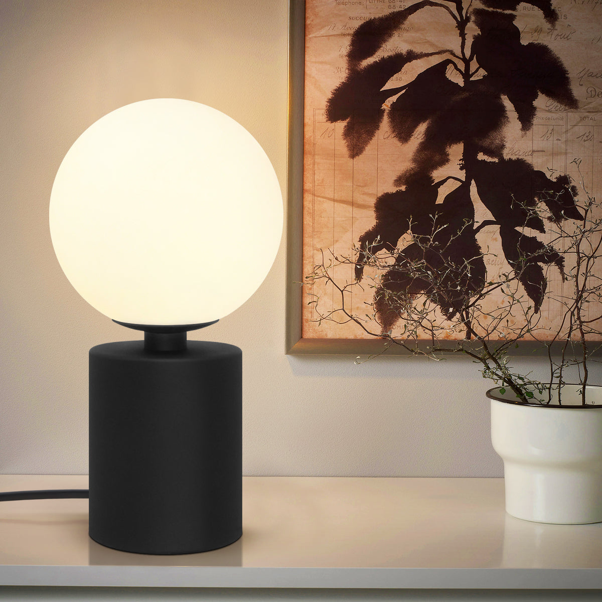 Retro Black Table Lamp Jade Frosted Globe Opaque Glass Shade T512