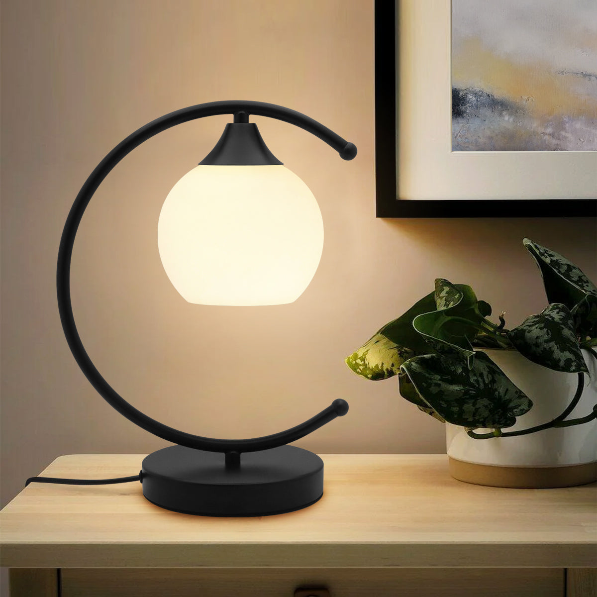 Arch Black Table Lamp Opaque Glass Globe Shade Opal Sphere T502