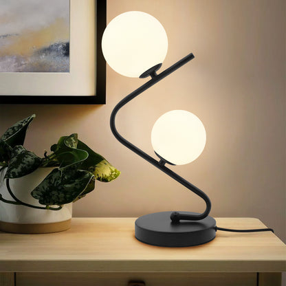 Retro Black Twin Opaque Frosted Glass Globe Table Lamp T505