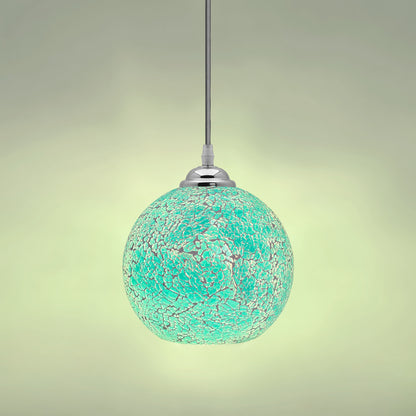 Vintage Ceiling Crackle Blue Mosaic Globe Glass Pendant Light