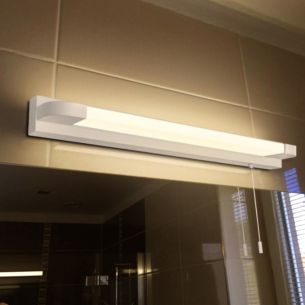 7w LED Bathroom Mirror Wall Light With Pull Cord Warm White 3000K IP44