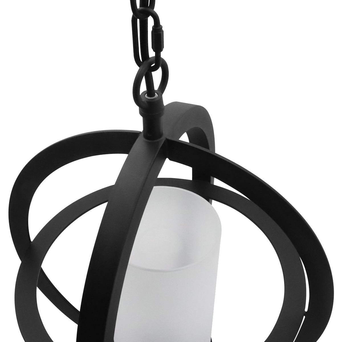 Industrial 3 Ring Ceiling Pendant Light Black Metal Chain Suspended Frosted Glass Lamp Shade