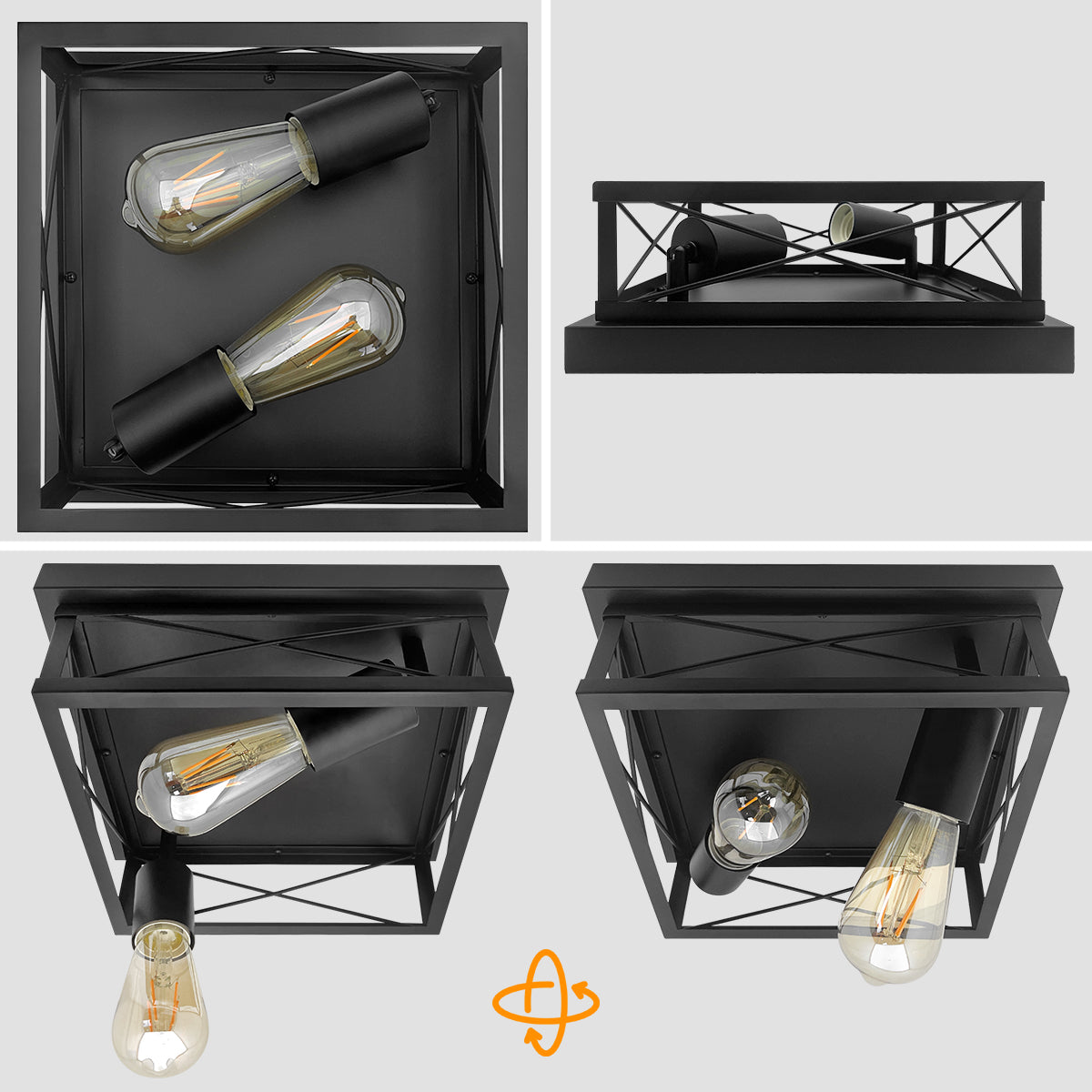Industrial Black Ceiling Light Square 2 Light Box Lantern Flush Mounted