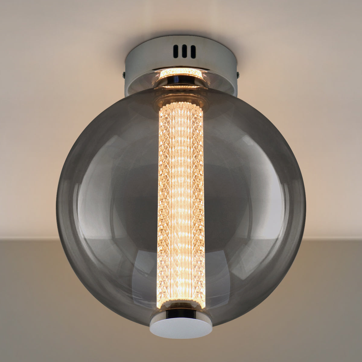 LED Globe Smoked Grey Glass Ceiling Light Flush Mounted Lamp Shade 9W 3000K