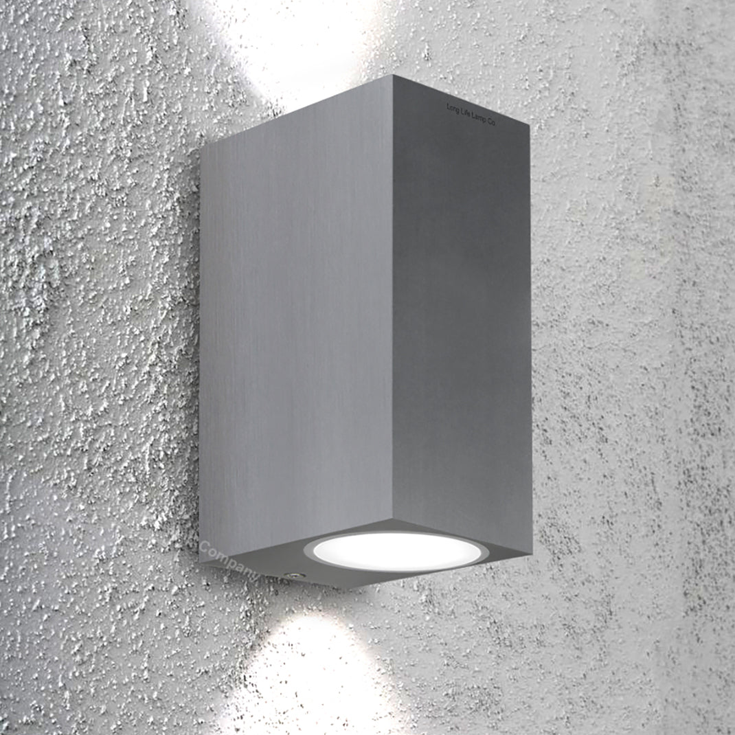 Modern Rectangular Up Down Aluminium Finish Outdoor Wall Light Fixture GU10 ZLC063AB