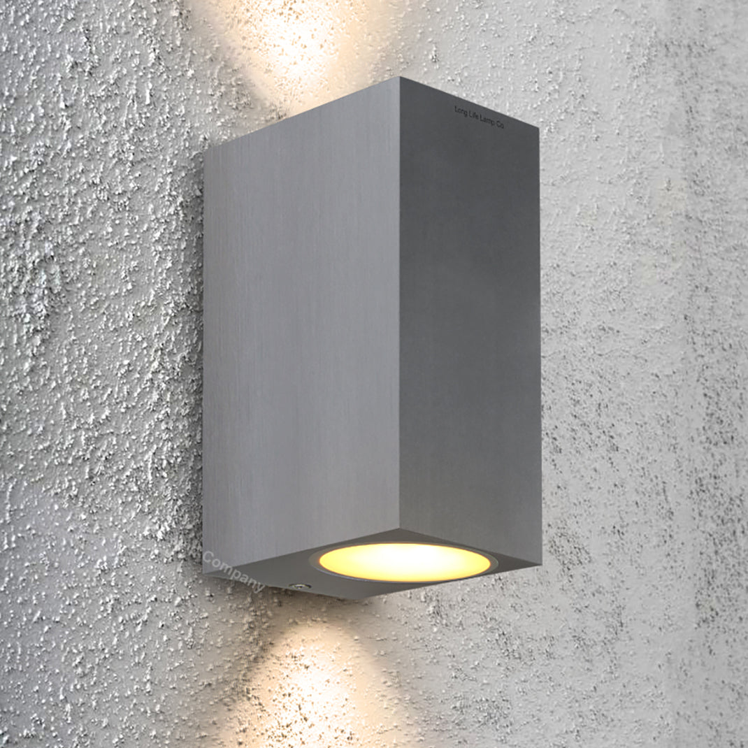 Modern Rectangular Up Down Aluminium Finish Outdoor Wall Light Fixture GU10 ZLC063AB