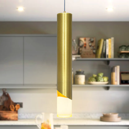3W Modern Brushed Brass LED Ceiling Tube Pendant Light Warm White 3000K K451