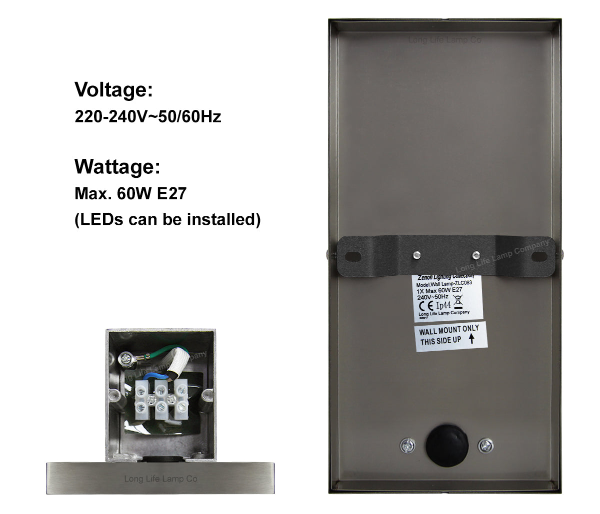 Outdoor Wall Light E27 60W Rectangular Glass Stainless Steel IP44 - Free delivery on all orders