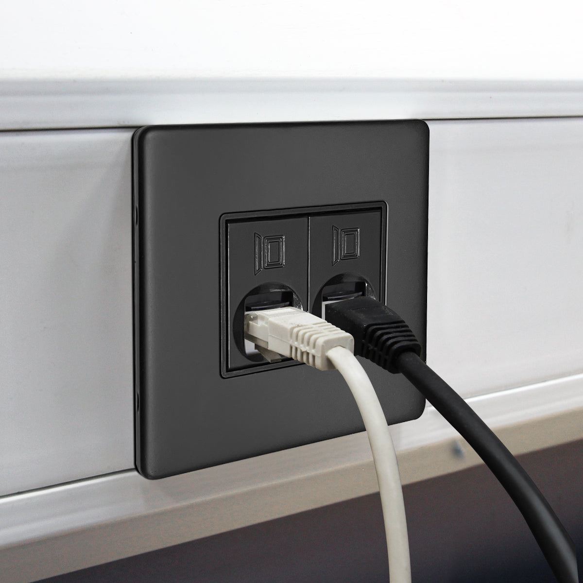 Modern screwless CAT6 Ethernet wall outlet for network devices