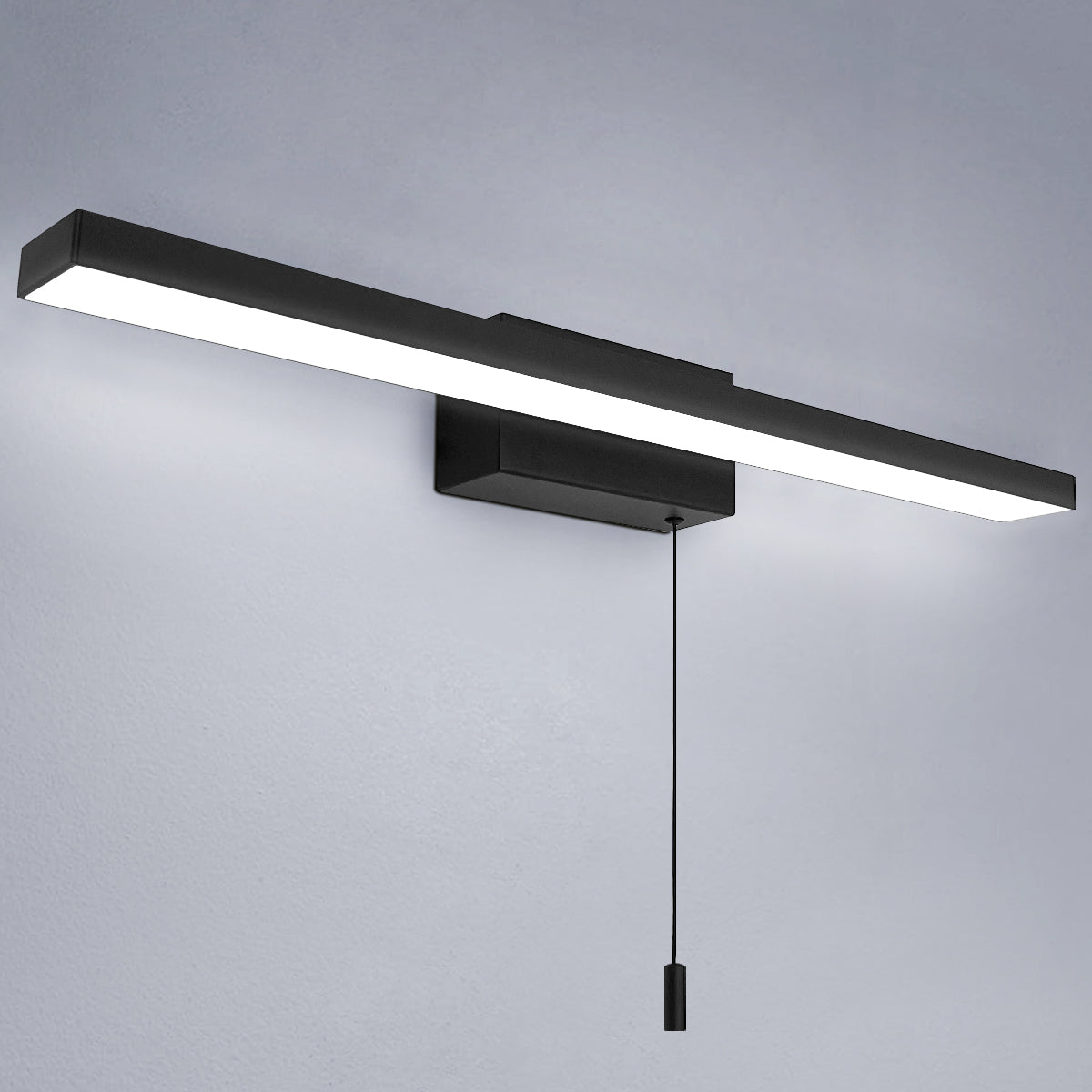 12W Black LED Bathroom Mirror Wall Light with Pull Cord Cool White 6500K IP44 ML25