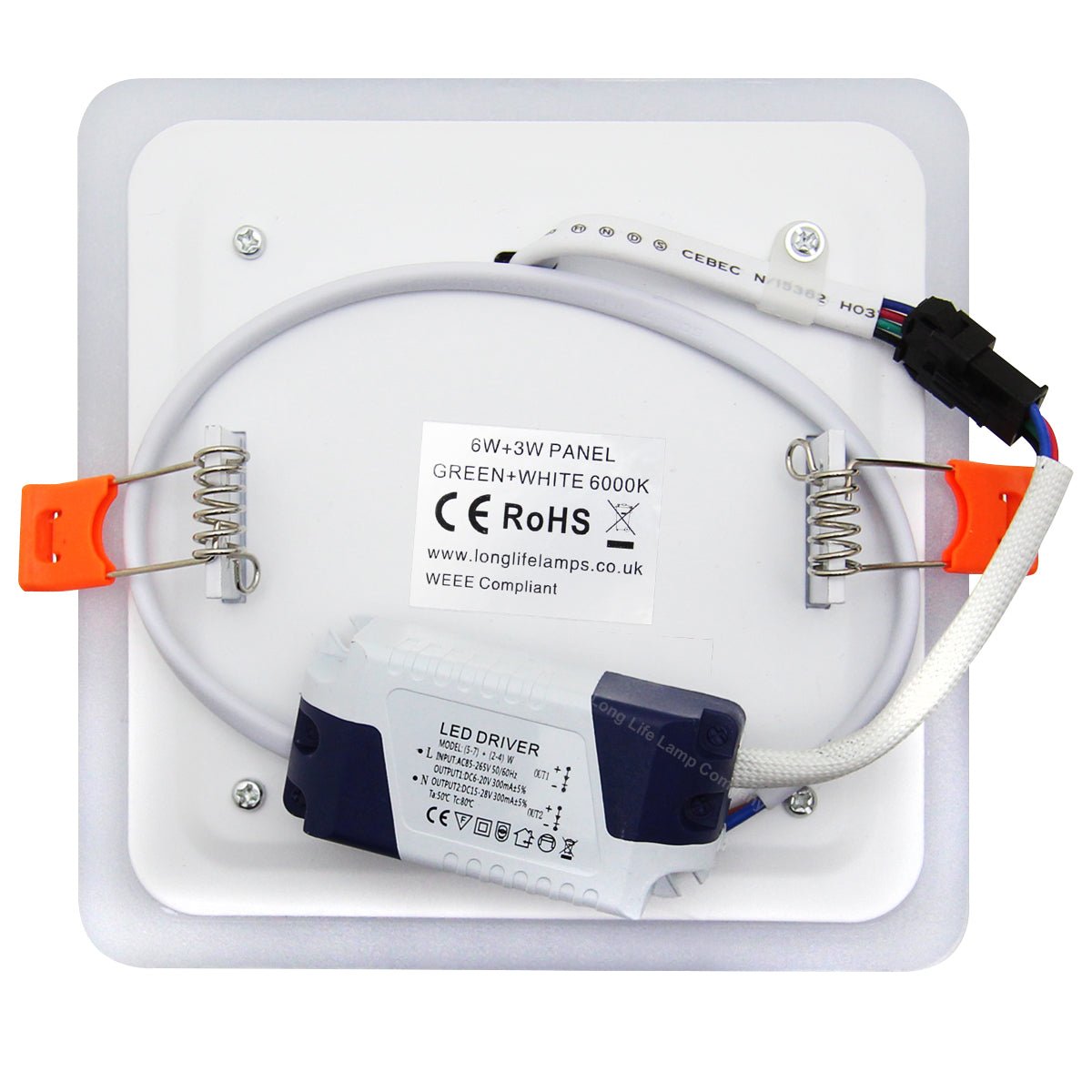 6w + 3w Square LED Ceiling Light Recessed Panel Dual Colour Cool White/Green - Energy Light Bulbs - Free delivery on all orders