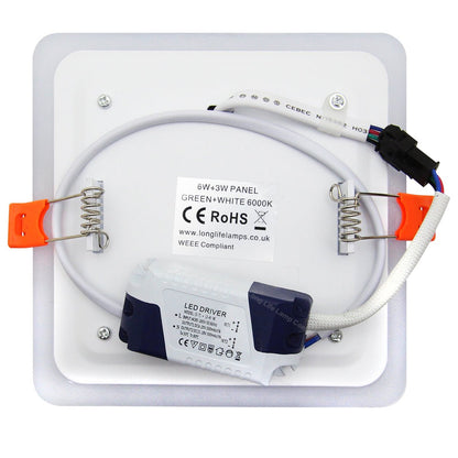 6w + 3w Square LED Ceiling Light Recessed Panel Dual Colour Cool White/Green - Energy Light Bulbs - Free delivery on all orders