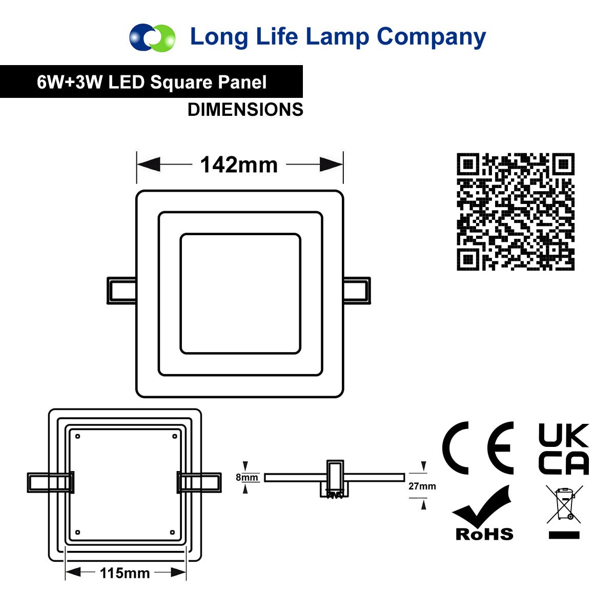 6w + 3w Square LED Ceiling Light Recessed Panel Dual Colour Cool White/Green - Free delivery on all orders