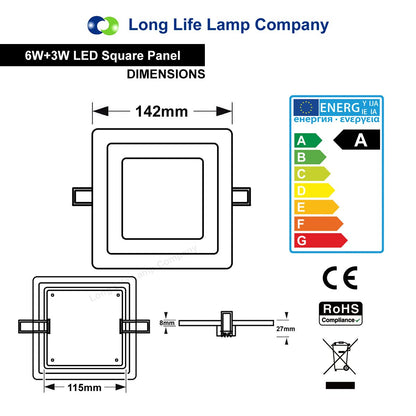 6w + 3w Square LED Ceiling Light Recessed Panel Dual Colour Cool White/Green - Energy Light Bulbs - Free delivery on all orders