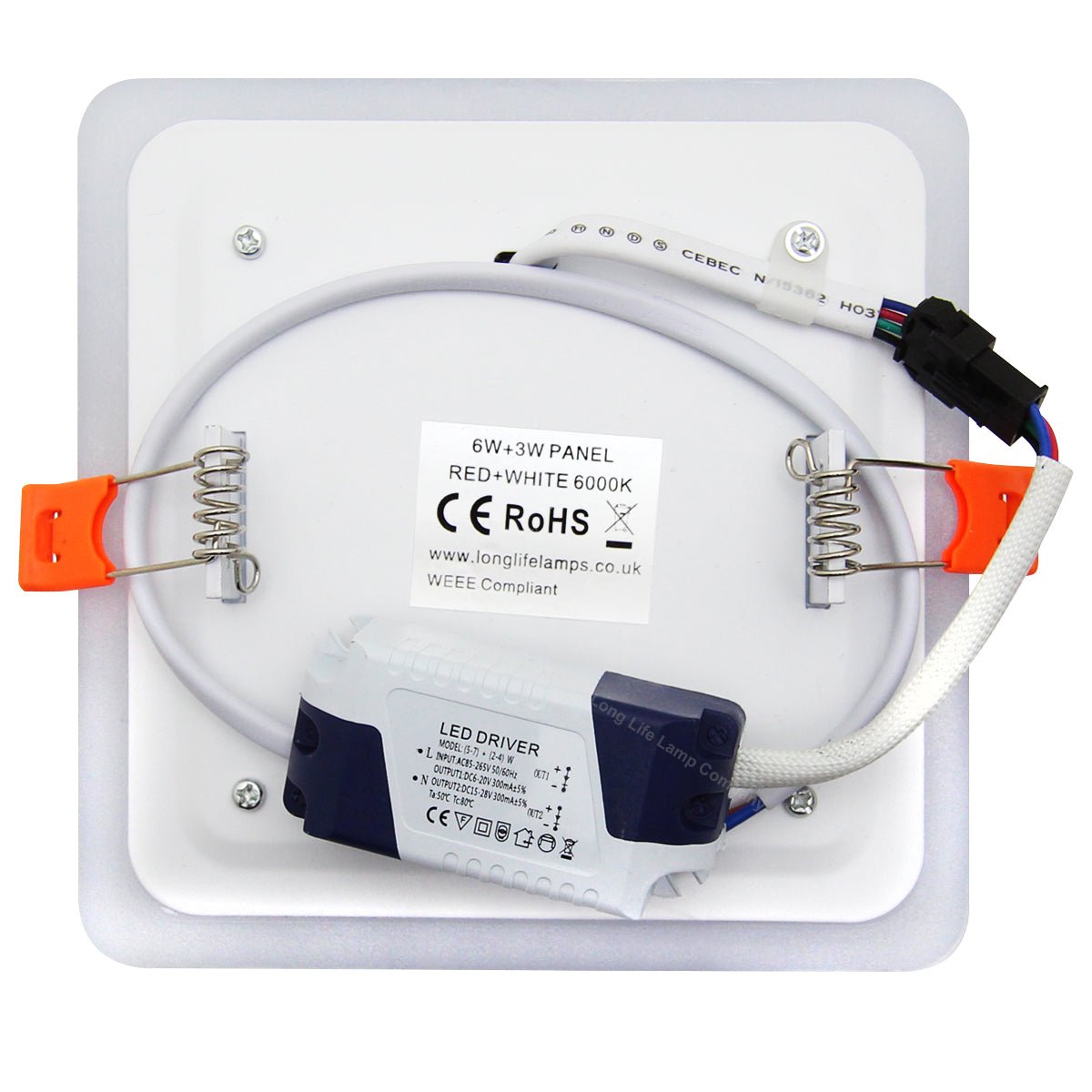 6w + 3w Square LED Ceiling Light Recessed Panel Dual Colour Cool White/Red - Energy Light Bulbs - Free delivery on all orders