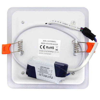 6w + 3w Square LED Ceiling Light Recessed Panel Dual Colour Cool White/Red - Energy Light Bulbs - Free delivery on all orders