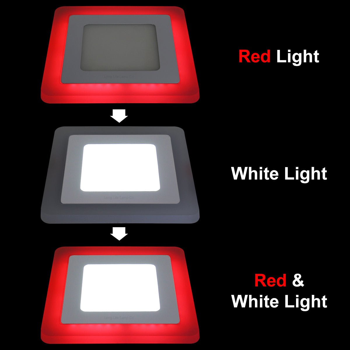 6w + 3w Square LED Ceiling Light Recessed Panel Dual Colour Cool White/Red - Energy Light Bulbs - Free delivery on all orders