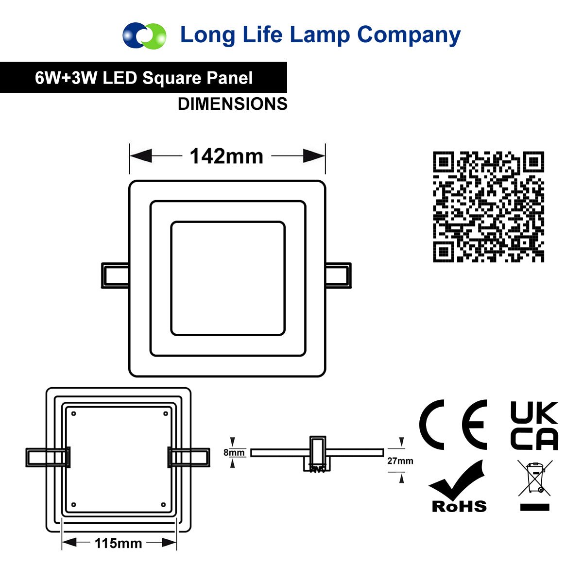 6w + 3w Square LED Ceiling Light Recessed Panel Dual Colour Cool White/Red - Free delivery on all orders