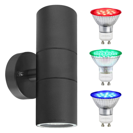 6w Coloured LED Double Wall Light Black Body - Energy Light Bulbs - Free delivery on all orders