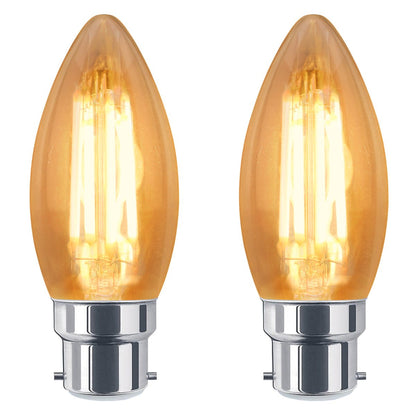 6w Dimmable LED Candle B22 Filament Light Bulb Bayonet Cap Amber Glass - Energy Light Bulbs - Free delivery on all orders