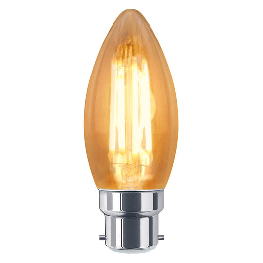 6w Dimmable LED Candle B22 Filament Light Bulb Bayonet Cap Amber Glass - Energy Light Bulbs - Free delivery on all orders