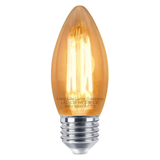 6w Dimmable LED Candle E27 Filament Light Bulb Edison Screw Amber Glass - Energy Light Bulbs - Free delivery on all orders