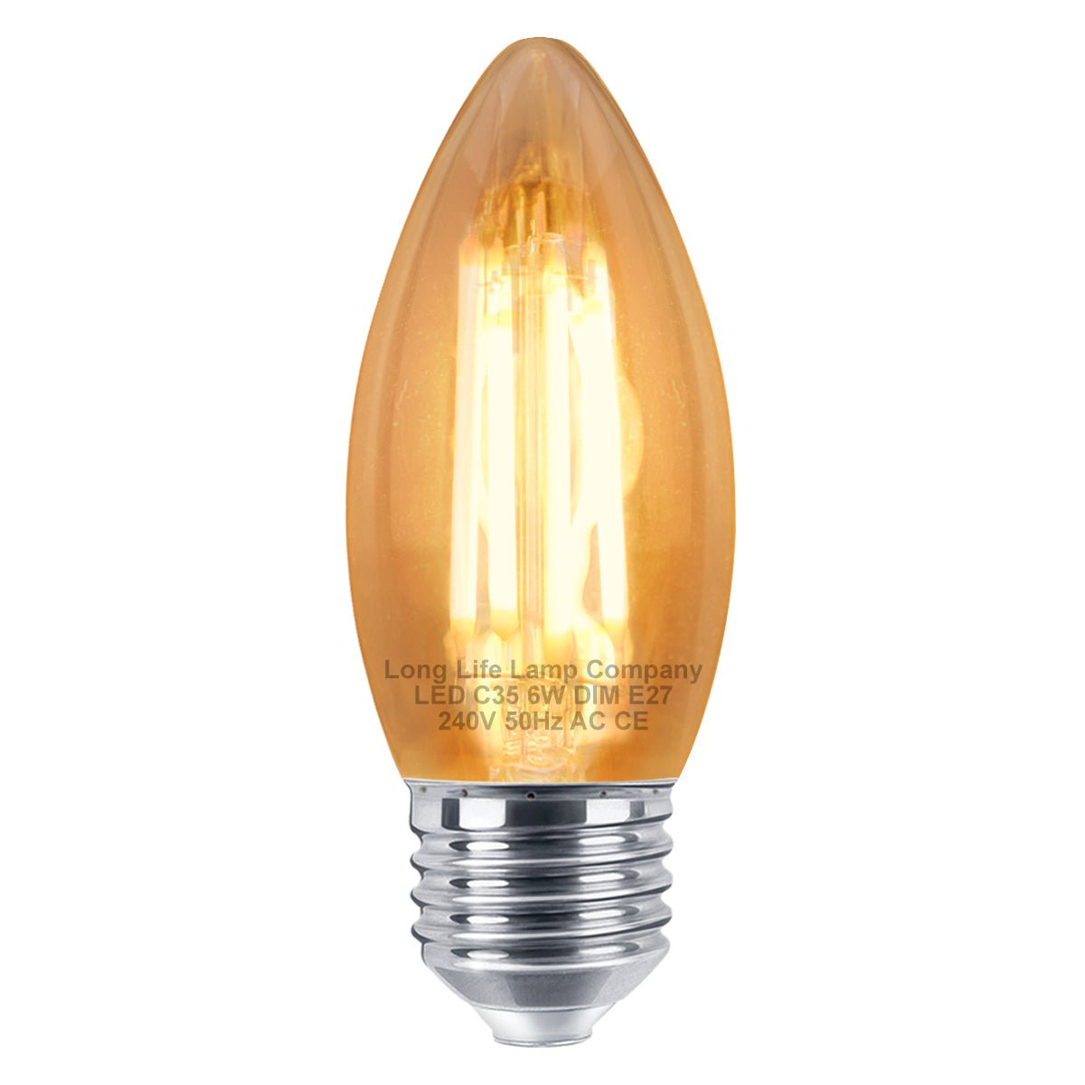 6w Dimmable LED Candle E27 Filament Light Bulb Edison Screw Amber Glass - Energy Light Bulbs - Free delivery on all orders