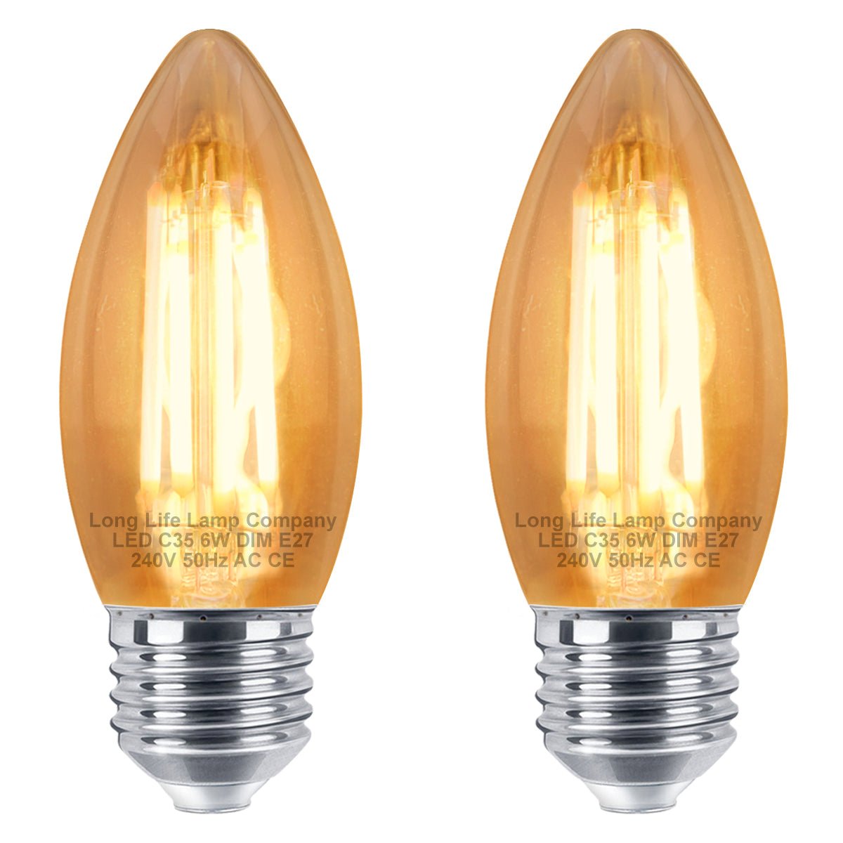 6w Dimmable LED Candle E27 Filament Light Bulb Edison Screw Amber Glass - Energy Light Bulbs - Free delivery on all orders