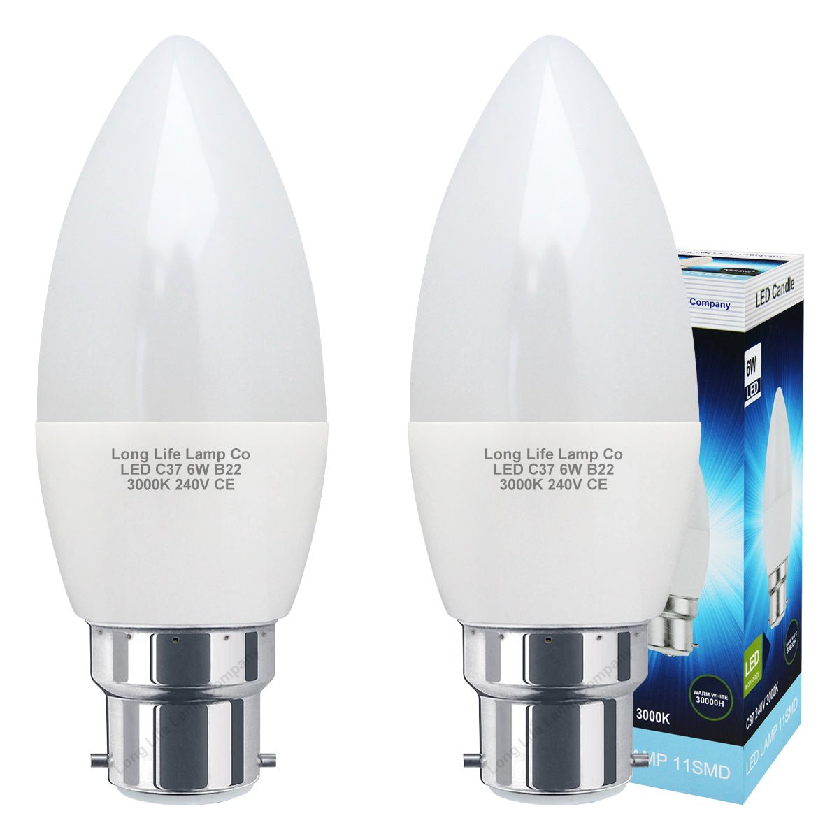 6w Frosted Cover LED Candle Warm White 3000K 2Pack Or 4Pack Or 10Pack - Energy Light Bulbs - Free delivery on all orders