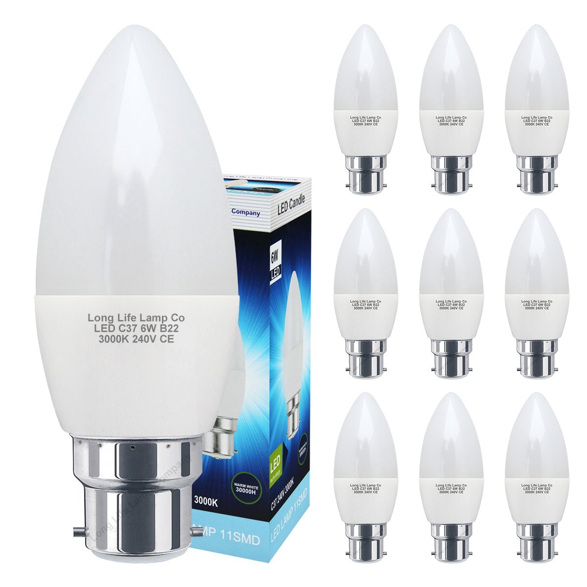 6w Frosted Cover LED Candle Warm White 3000K 2Pack Or 4Pack Or 10Pack - Energy Light Bulbs - Free delivery on all orders