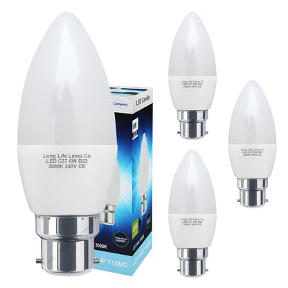 6w Frosted Cover LED Candle Warm White 3000K 2Pack Or 4Pack Or 10Pack - Energy Light Bulbs - Free delivery on all orders