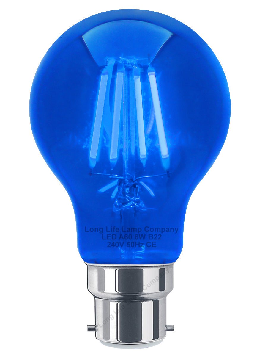 6W LED BLUE Light Bulb B22 Bayonet BC Glass A60 - Energy Light Bulbs - Free delivery on all orders